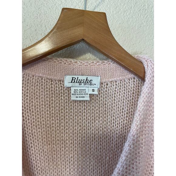 VTG Blushe By Spiegel Light Pink Mohair Blend Chunky Long Cozy Cardigan Small - Picture 4 of 10